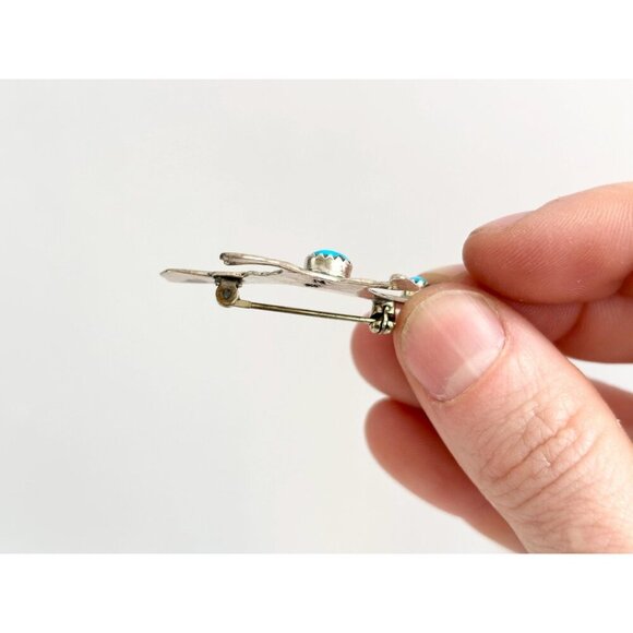 Navajo Road Runner Sterling Silver Morenci Turquoise Southwest Vintage Brooch - Picture 10 of 10